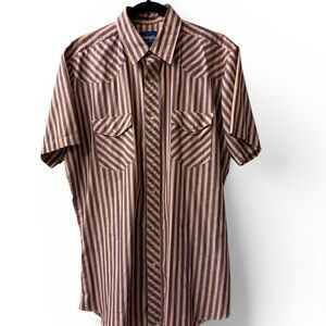 Wrangler Striped Short-Sleeve Button-Down in Brown and Navy